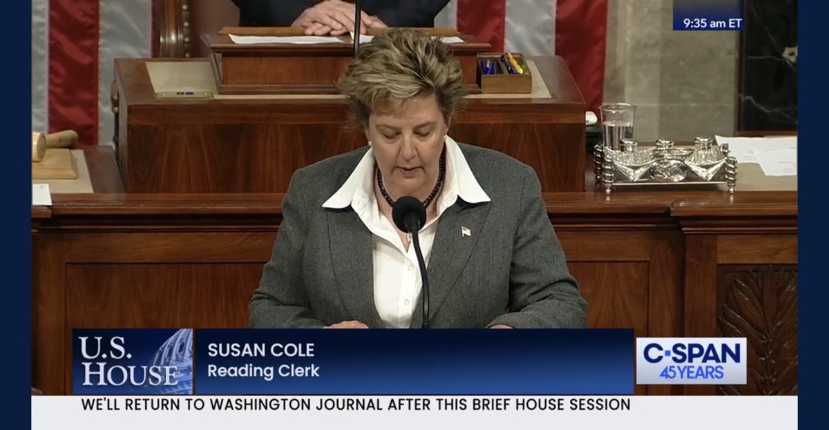 The Reading Clerk just read Rep. Gallagher's resignation letter in the pro forma session, making his departure official. With Rep. Payne's passing, the number of the whole House is now 429 and party breakdown is 217R - 212D. NY-26 special election will make that 217-213 next week