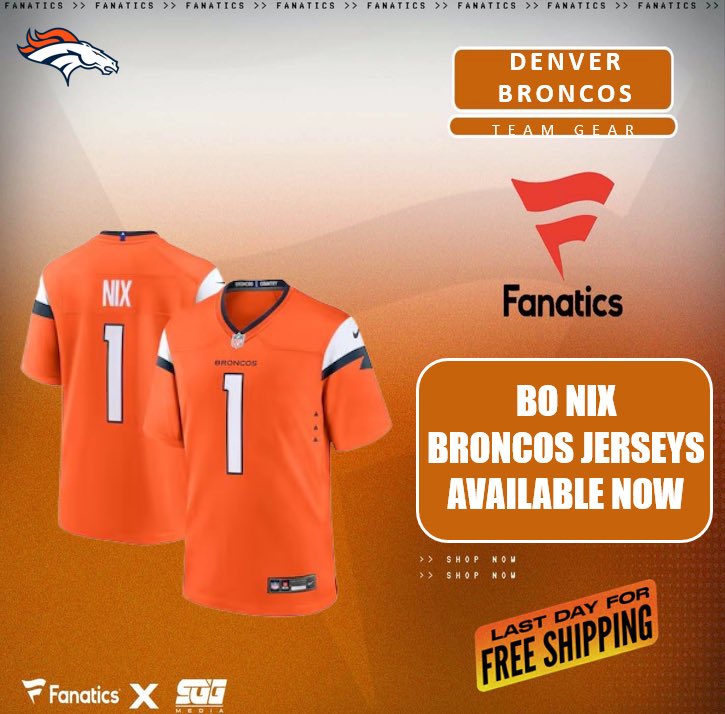 BO NIX DENVER BRONCOS JERSEYS AVAILABLE NOW, @Fanatics🏆 BRONCOS FANS‼️ Be the first to get your Bo Nix jersey. Order today and receive FREE SHIPPING using THIS PROMO LINK: fanatics.93n6tx.net/BRONCOSDEAL 📈 ACT WHILE SUPPLIES LAST! 🤝