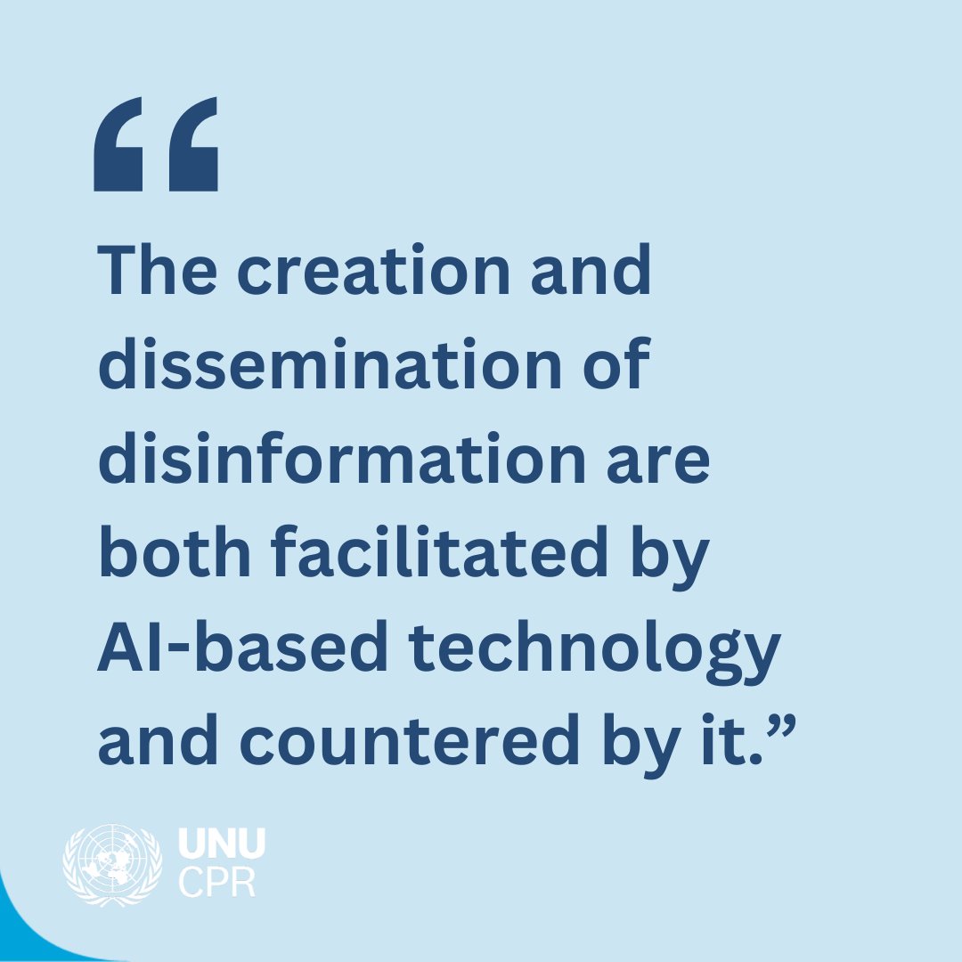 UNUCPR's tweet image. This UNU-CPR report explores how #AI technologies impact #peace and #conflict, and what methods might be used to mitigate their adverse effects – in Sub-Saharan Africa. 
 
🗞 Read more: unu.edu/publication/di…