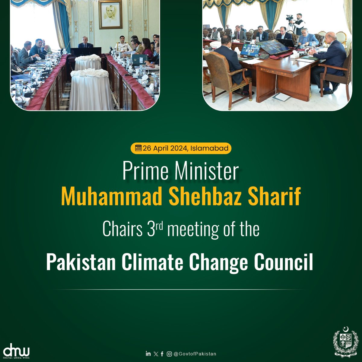 Prime Minister Muhammad Shehbaz Sharif chairs 3rd meeting of the Pakistan Climate Change Council, today in Islamabad.
