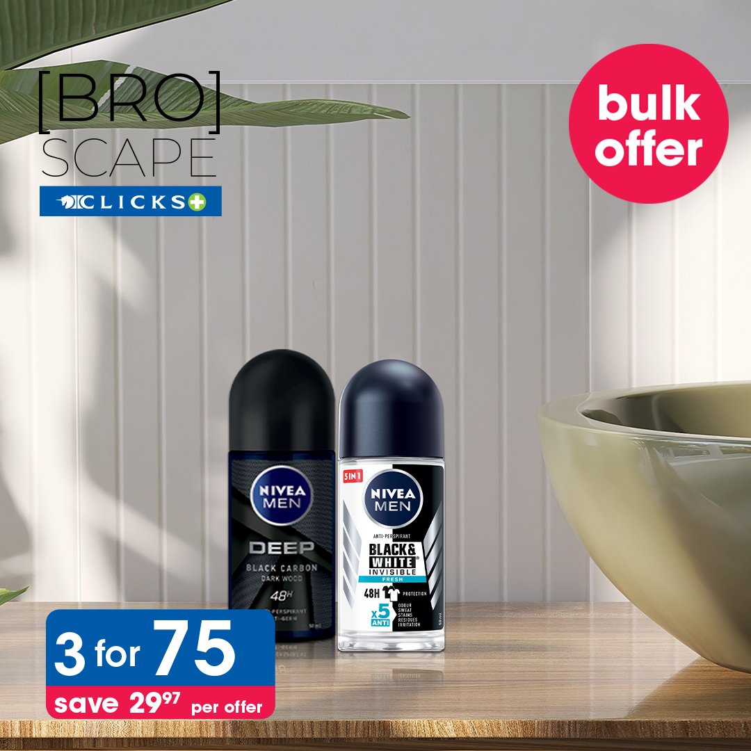 Beat the heat with the best protection ever from Nivea Men. 🌞🌜 Shop the Deep and Black & White ranges and buy 3 for only R75. Offer valid online and in store, while stocks last. >> bit.ly/3JA4RUL #NiveaMen #BroScape