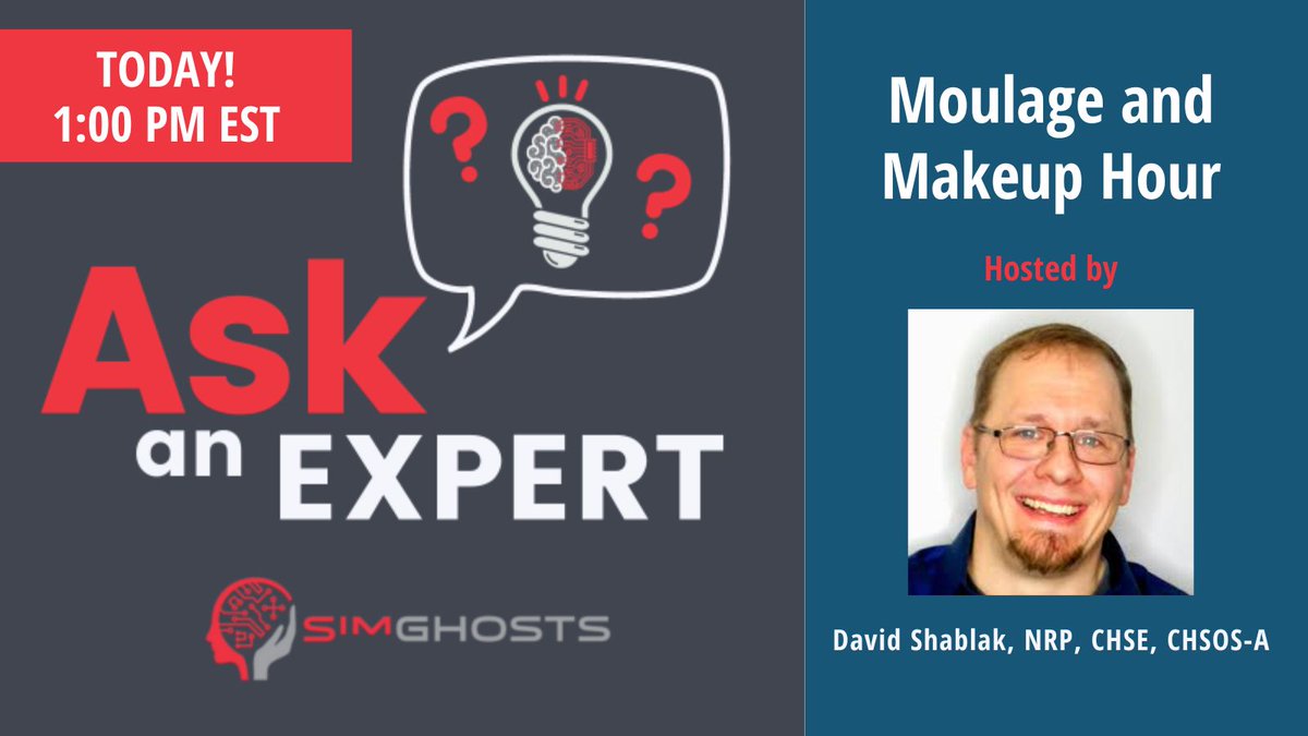 We're thrilled that our guest on Ask an Expert today is the master of moulage, David Shablak! Come prepared with your questions and deepen your understanding of moulage's complexities: buff.ly/420EMH0 #healthcare #simulation @simgeekspodcast