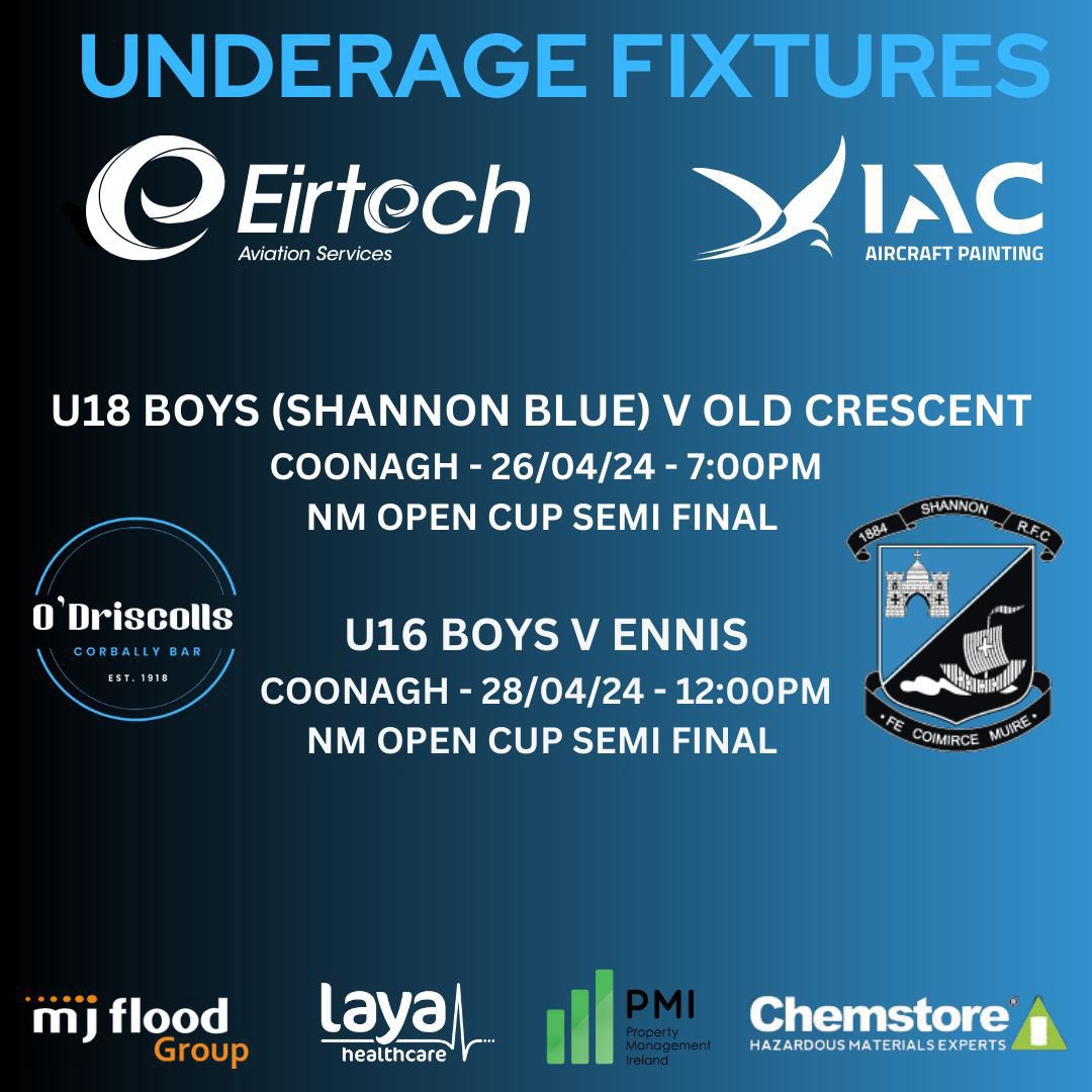 This weekends fixtures see our u18s and u16s in action. The u18s play tonight with the u16s lining out on Sunday. All support most welcome. Best of luck to all #ThereIsAnIsle