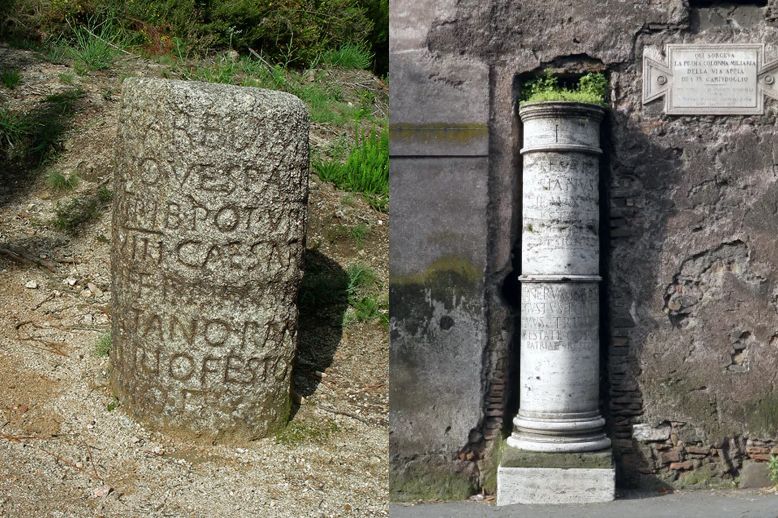 Another important element of Roman road construction was the mile marker. 

Appearing as early as 250 BC in the famed via Appia, mile markers were one thousand paces (~1 mile) apart, marking the distance from the “golden milestone” near the Temple of Saturn in Rome.