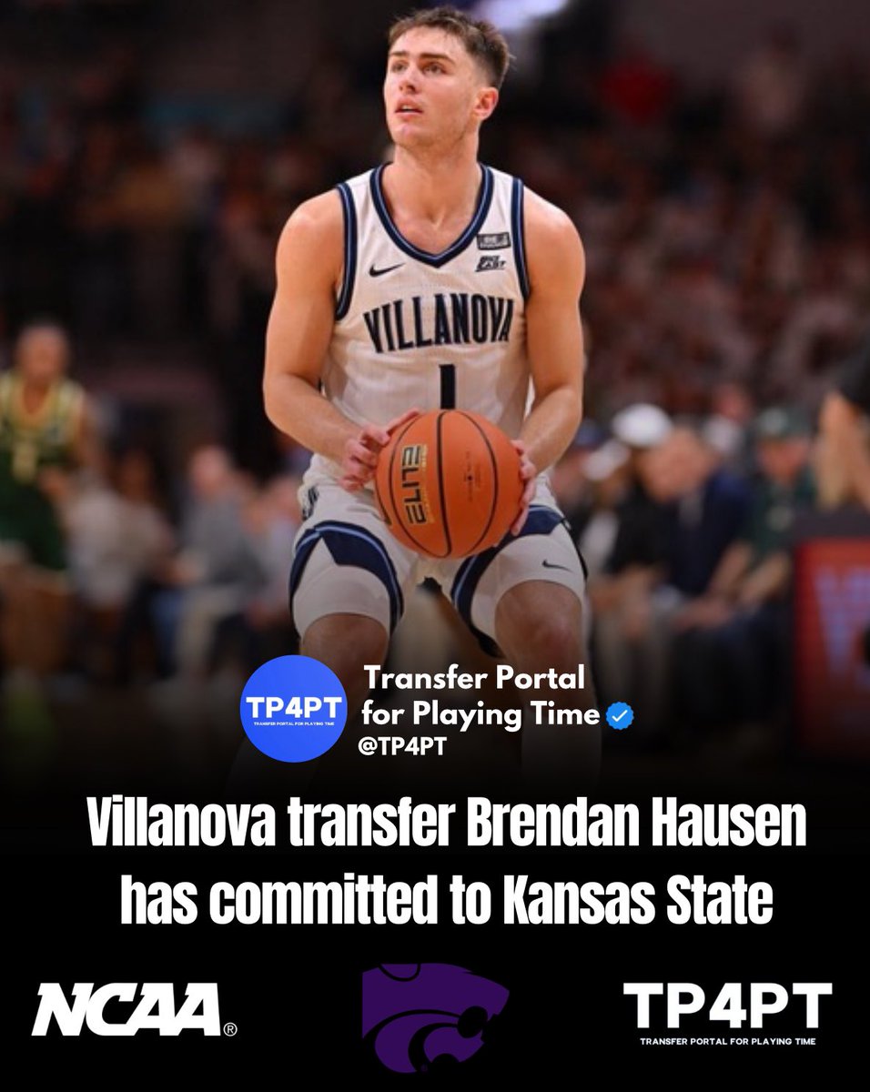 TP Commit: Villanova transfer Brendan Hausen has committed to Kansas State. He averaged 6.2 points this season and is a career 40% shooter from three point range. #TP4PT #TransferPortal