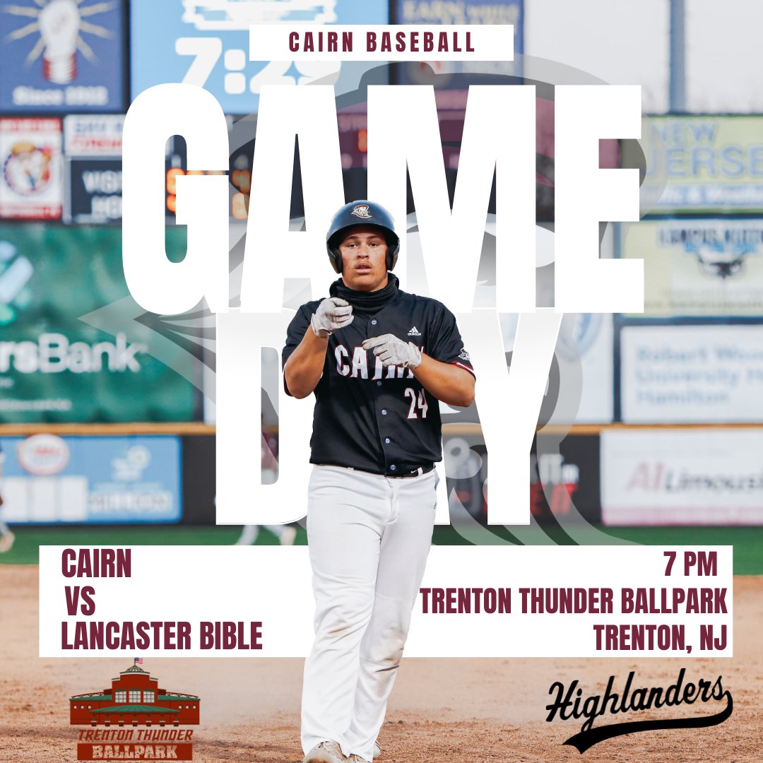 @cairnbaseball hosts Lancaster Bible College under the lights of Trenton Thunder Ballpark tonight at 7 pm. Grab your seats and concessions and join us for a great night at the ballpark. Watch live at cairhighlanders.com #PursueExcellence #CairnBB #Brotherhood