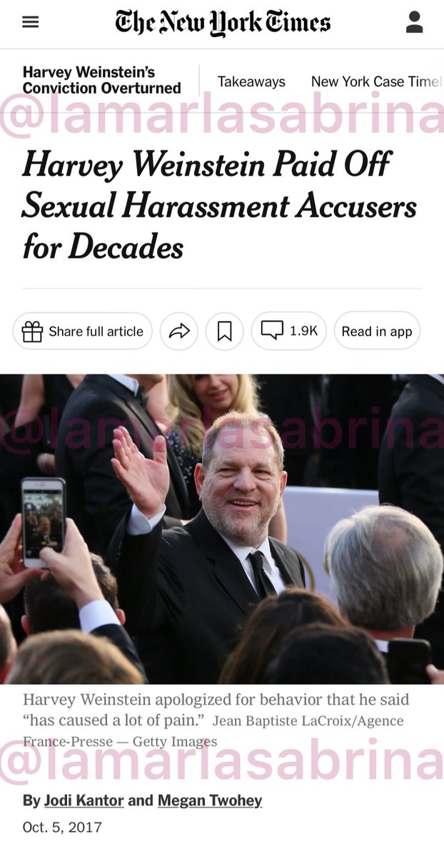 El 5 de octubre de 2017 el New York Times publicó una amplia investigación titulada 

“Harvey Weinstein pagó por décadas a quienes lo acusaban de abuso sexual”

En la cual documentaron 30 años de abuso sexual y como Miramax y The Weinstein Company lo sabían