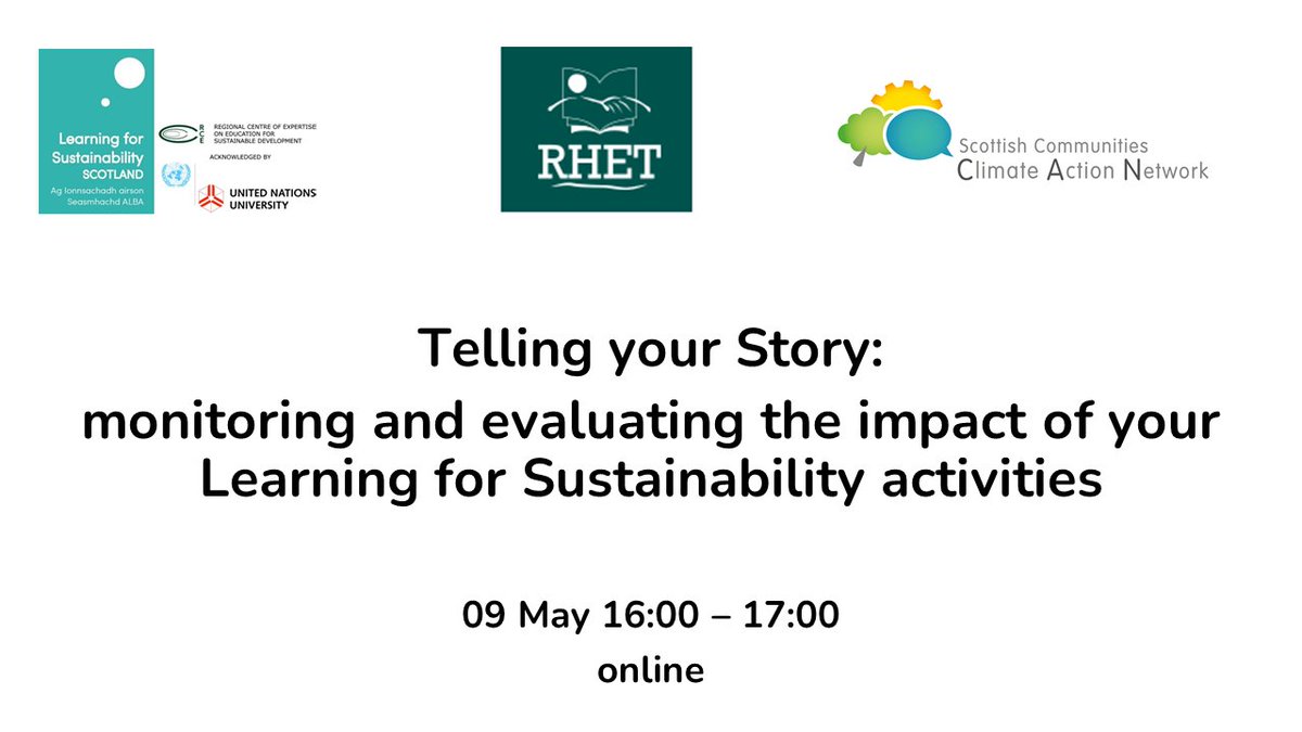 Telling your Story. Join @LfSScotland and colleagues from @TheRHET & @ScotCCAN on 9 May to discuss approaches to monitoring and evaluating the impact of LfS activities. How can we evidence the impact in an effective and engaging way? Sign up here: tinyurl.com/4kar6f3v