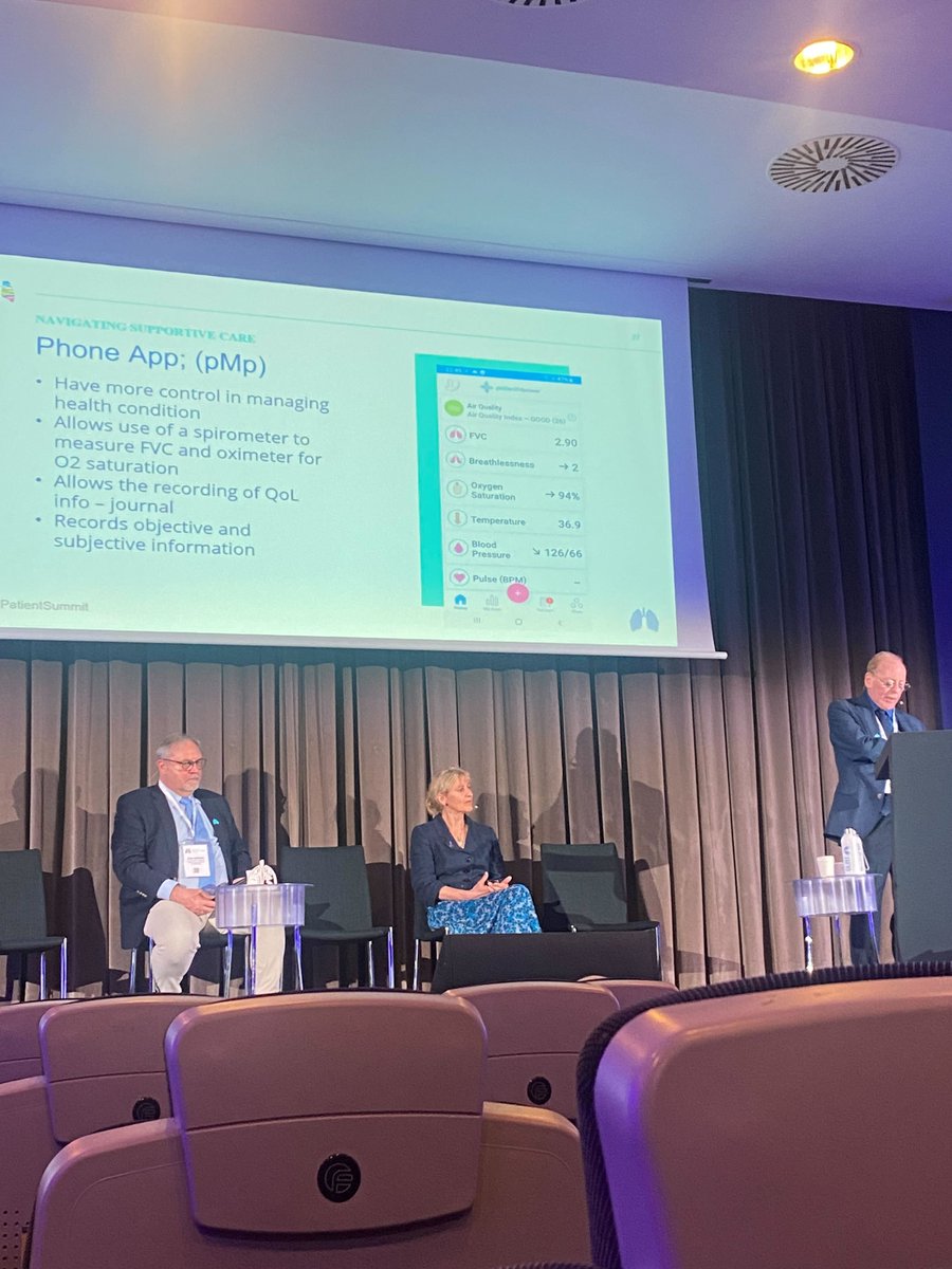 Delighted to be at the @EU_IPFF #PFSUMMIT24. Really enjoyed the first session on supportive care from John Solheim, @anmari_russell and Matt Cullen. Matt mentioning how he used the patientMpower app to record his FVC and QoL as part of his selfcare.