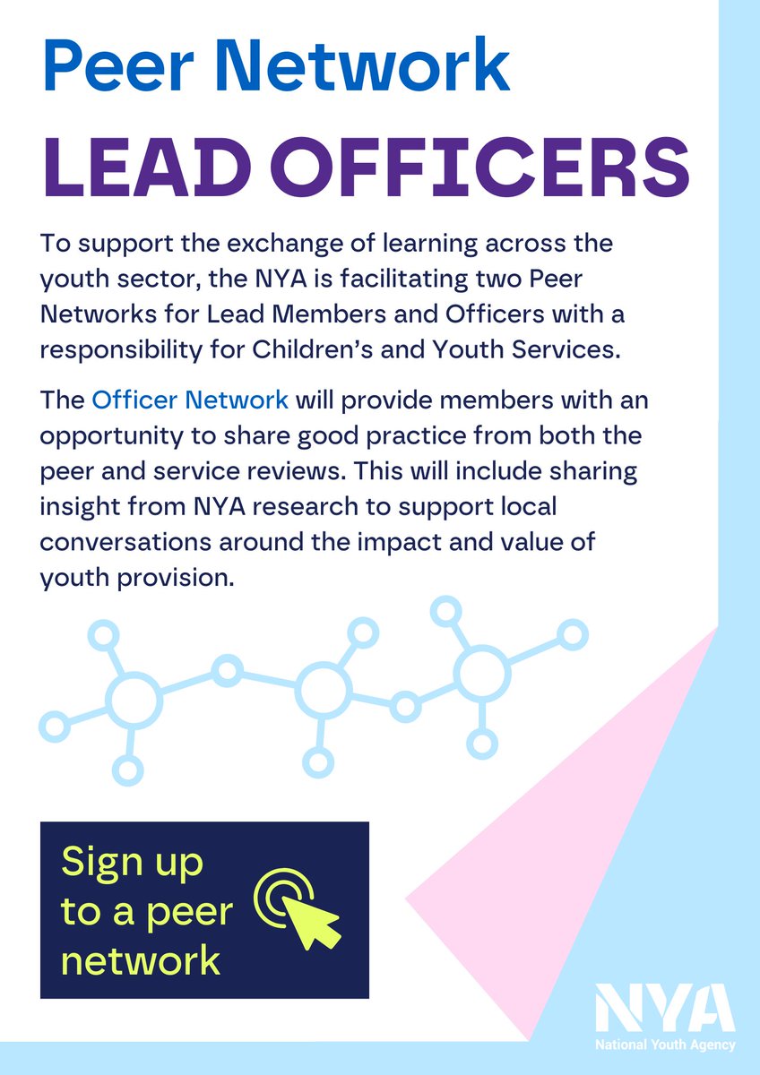 The first of our quarterly Peer Network meetings is coming up on Wednesday 8 May Lead Officers at our launch event, or who have applied to join the network should already have their e-invites. Click below to find out more and express your interest nya.org.uk/support-for-lo…