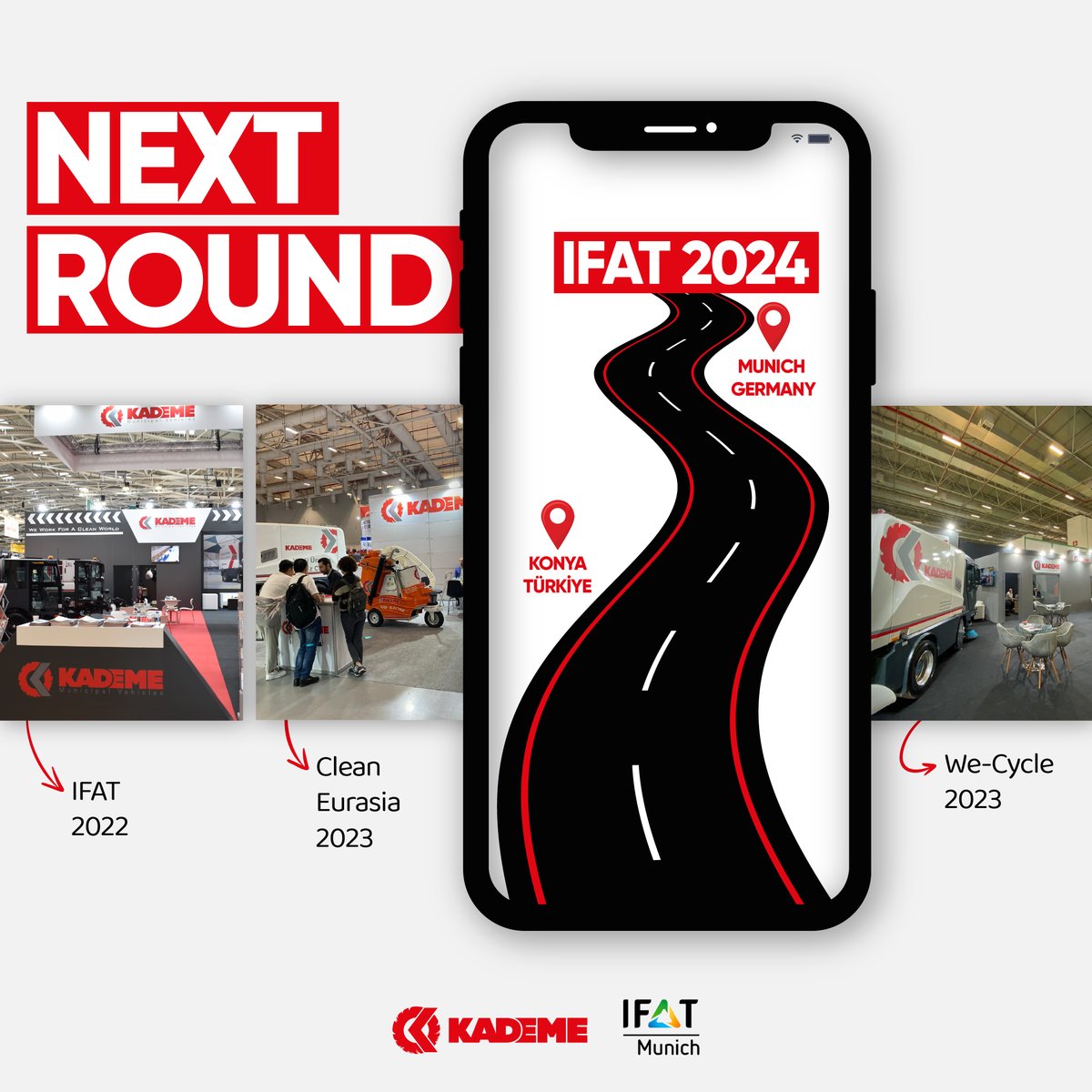 IFAT Munich is the next fair we will attend. Visit us to get detailed information about our road sweepers in different segments. Visit us.‌ Hall C5, Stant 105/204 #Kademe #IFAT2024 #Munich