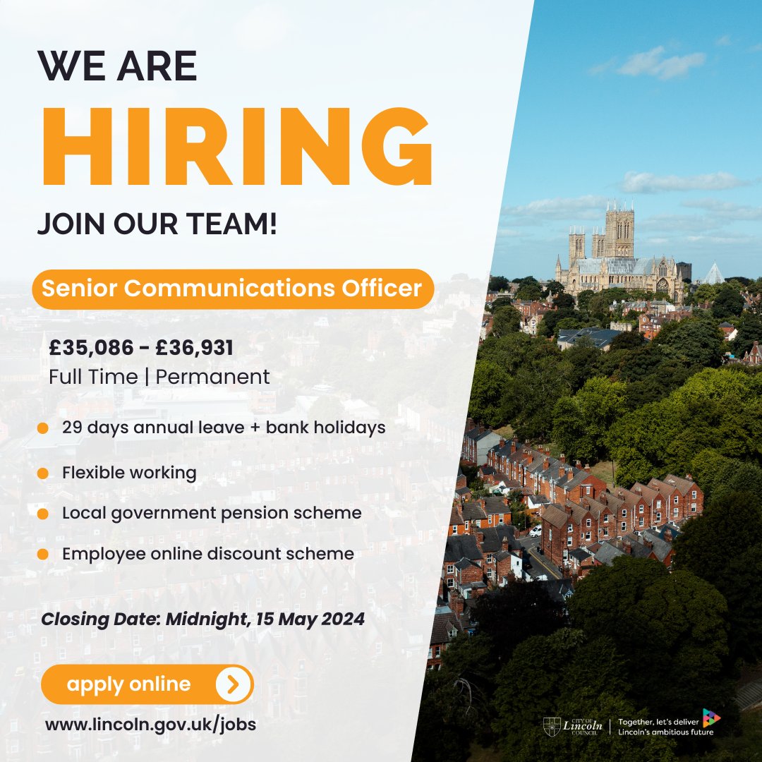Are you seeking a communications job where you take the lead on high profile projects and campaigns, engaging and informing customers by using a range of channels. If so, visit: lincoln.gov.uk/jobs