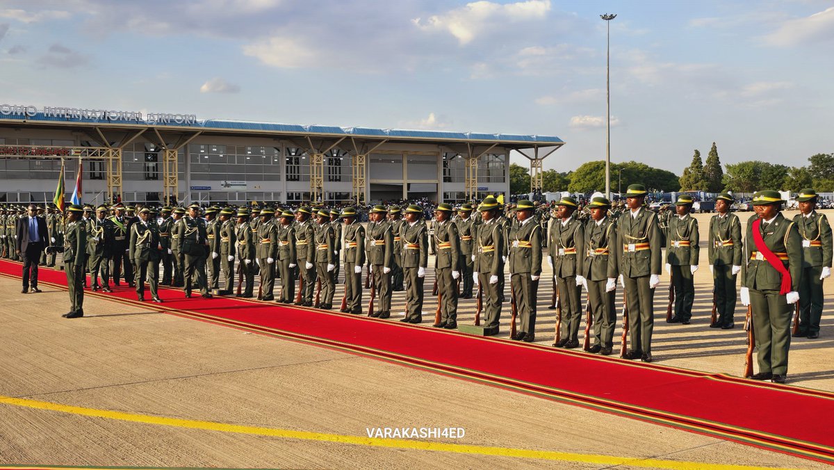 President Will Ruto being welcomed by the Zimbabwean Presidential Parade at the JMN International airport