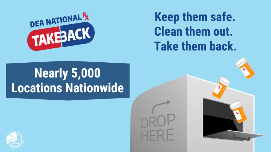 Tomorrow, April 27, is #DEATakeBackDay! From 10am-2pm, drop off your unwanted prescription drugs at a free collection site near you. Find your nearest location at DEATakeBack.com 💊