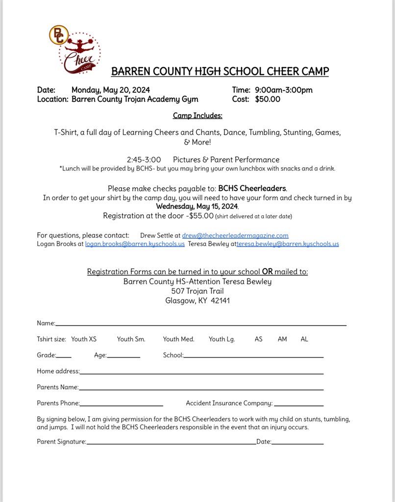 BC Cheer Camp happening on May 20th!