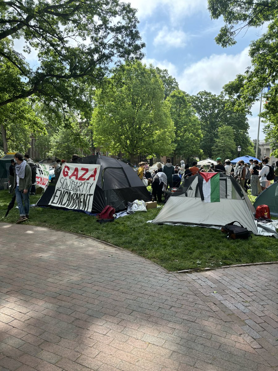BREAKING: UNC students and community members have begun a tent encampment on Polk Place this morning, joining the pro-Palestine encampments happening at universities across the country.   This is @emmymrtin with live updates.
