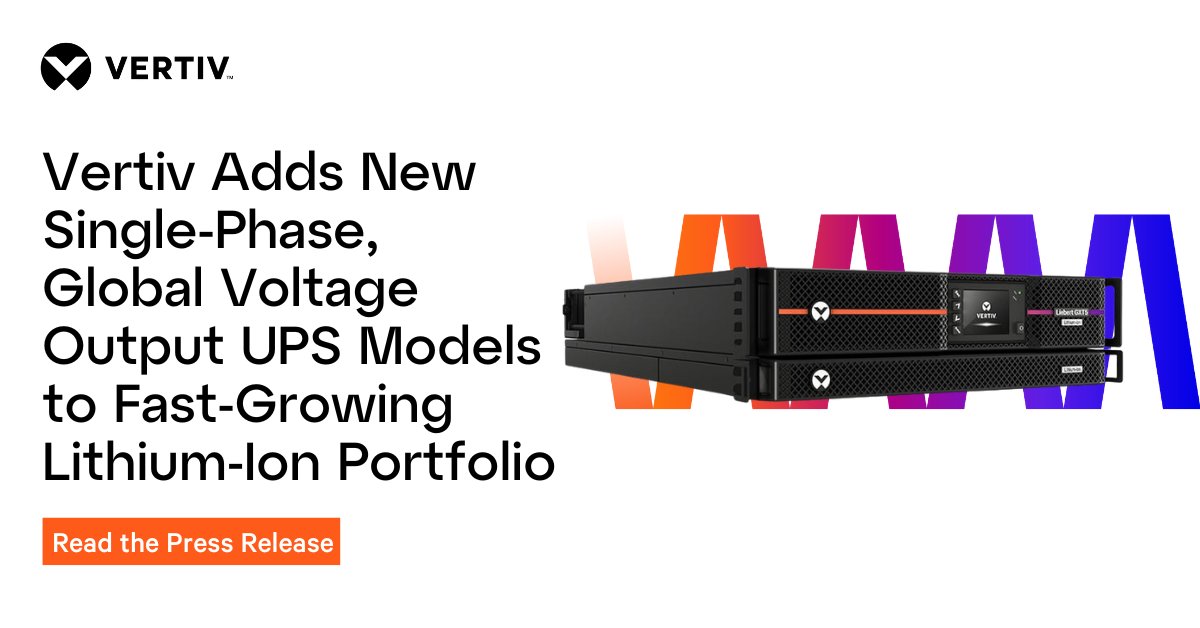 VertivEMEA's tweet photo. We are thrilled to announce that Vertiv's Liebert GXT5 lithium-ion UPS family now includes single-phase, 5-10kVA GV models for critical edge deployments in EMEA. 🌍
Find out more. 🔗https://t.co/oq1C4k9hG9
#Vertiv #LiebertGXT5 #LithiumIonUPS #CriticalEdge #ReliableSolutions https://t.co/rDwRUmNiuG