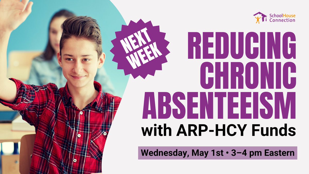 🙋 Don't miss our webinar next week: Reducing Chronic Absenteeism With ARP-HCY Funds, 5/1 • 3-4 pm Eastern. ✍️ Register: bit.ly/3Jx3RRr. Hear how @RCSDNYS has effectively utilized ARP-HCY funds to reduce chronic #absenteeism and improve outcomes for #homeless stud ...