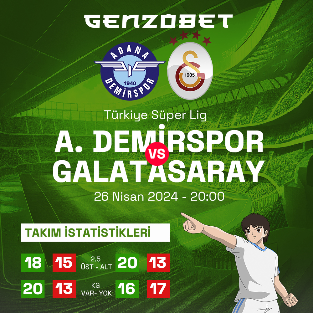 ⚽ Süper Lig'de liderliğini sürdüren Galatasaray bu akşam Adana Demirspor'a karşı galibiyet mücadelesi verecek! Geniş market seçenekleri ile maçın kazancına #Genzobet'te ortak ol! Genzobet Giriş: bit.ly/3H9FBDQ