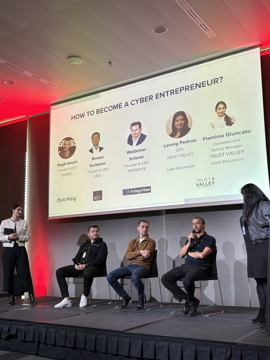 Trust Valley & Tech4Trust Startups take the stage at Insomni'hack 2024 🚀🇨🇭🌐 Insightful panel discussion this afternoon. A big thanks to Nagib Aouini, Roman Korkikian and Waldemar Scherer #TrustValleyCH #digitalTrust #cybersecurity cc @lennig @GiuncatoF @DuoKeyCH