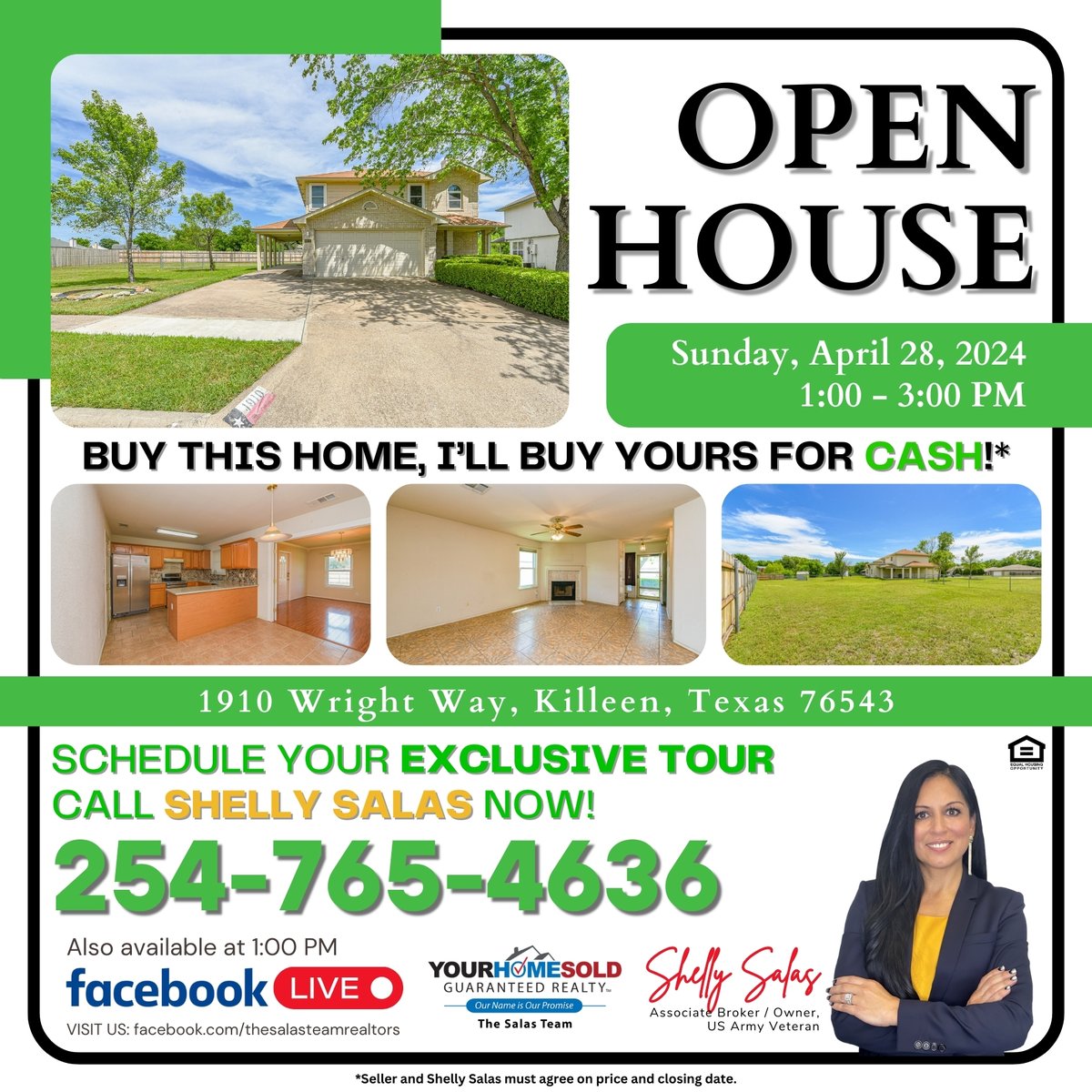 OPEN HOUSE
1910 Wright Way, Killeen, TX 76543
Sunday, April 28th, 2024
1-3PM CST