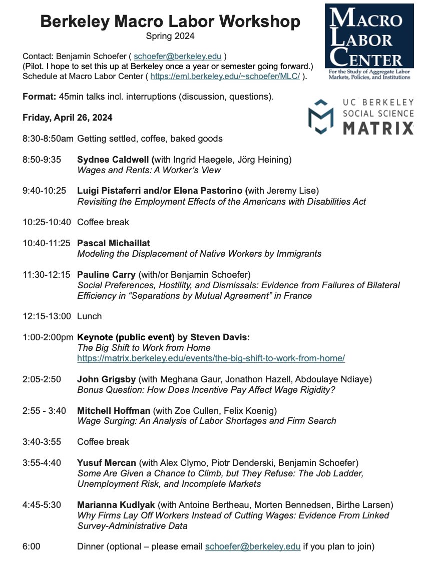 Looking forward to the Macro Labor Workshop at Berkeley today and the great line-up of speakers: eml.berkeley.edu/~schoefer/scho… eml.berkeley.edu/~schoefer/MLC/ Hopefully the first version of a more regular event going forward! @berkeleyecon @IRLEUCB @SocSciMatrix