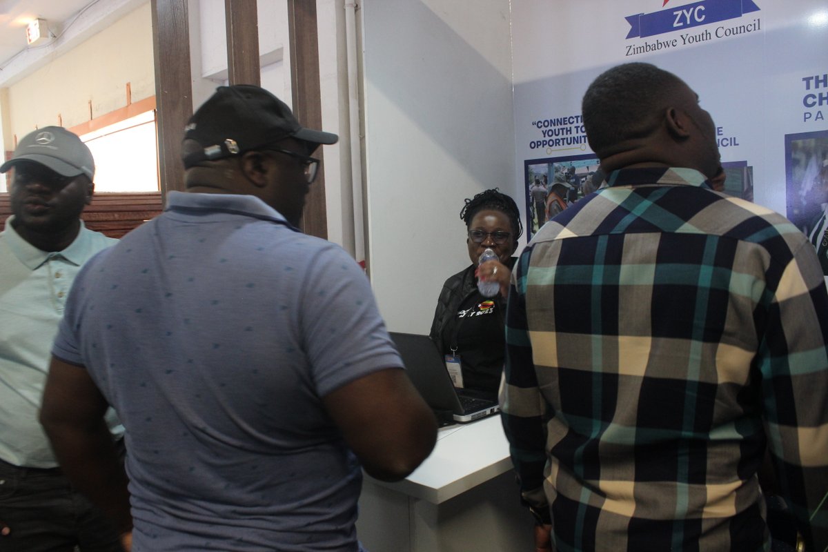 Zimbabwe Youth Council enjoys a lighthearted moment with Directors, Management and Permanent Secretary for Youth Empowerment, Development and Vocational Training at the ZITF 2024 stand... @moysarzim @followers