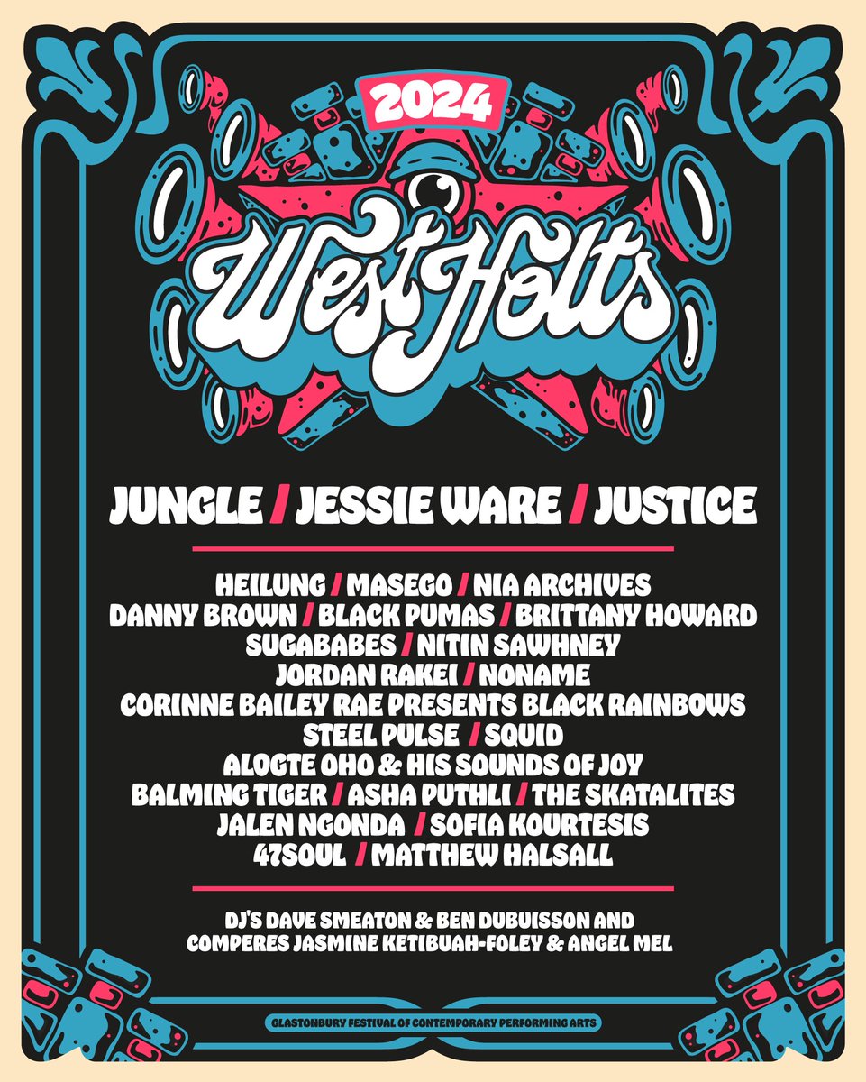 Check out the 2024 line-up poster for Glastonbury’s “outernational rhythm hub”, the ever-amazing @WestHoltsGlasto