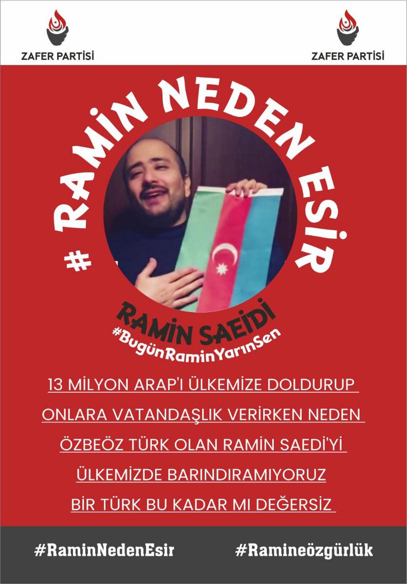 13 milyon Arap'ı ülkemize doldurup onlara vatandaşlık verirken neden özbeöz Türk olan Ramin Saeidi'yi ülkemizde barındıramıyoruz? Bir Türk bu kadar mı değersiz? #BugünRaminYarınSen #RaminNedenEsir #Ramineözgürlük