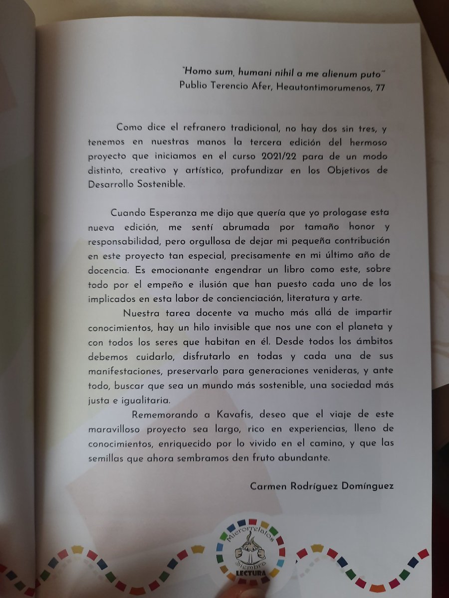 Precioso prólogo para esta tercera edición. Tu gusto por el conocimiento y tu sabiduría humana emergen de esas palabras.   Gracias compañera. Aunque termine este curso tu camino laboral, siempre estarás unida al <a href="/ies_leonardo/">Leonardo da Vinci</a> por lo mucho que has dado.