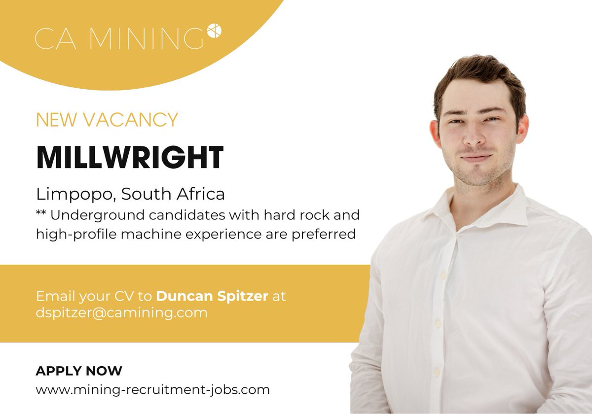 CAGlobal_Jobs's tweet image. 𝐉𝐨𝐛 𝐀𝐥𝐞𝐫𝐭! 

** Permanent employment

⇢➤ View job spec: mining-recruitment-jobs.com/jobs/millwrigh…

📧  Duncan Spitzer at dspitzer@camining.com

#camining #miningjobs #millwright #underground #ug #hardrock