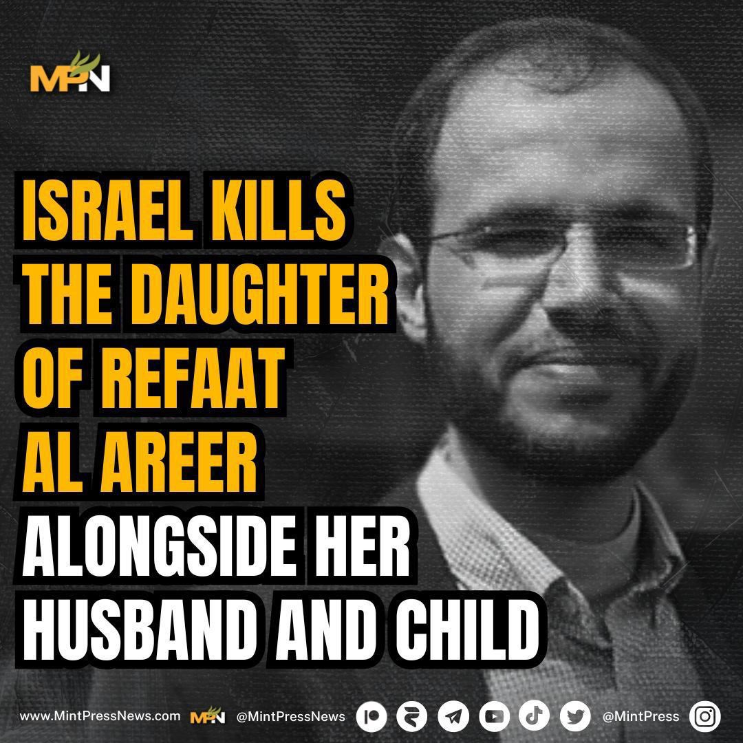 🚨🚨Israeli airstrikes kill the family of late Palestinian poet and writer #RefaatAlAreer in #Gaza, His eldest daughter Shaimaa was killed with her husband Mohammed Abdel Aziz Siyam, along with their newborn baby.‼️‼️
#IsraelCrimesagainstHumanity