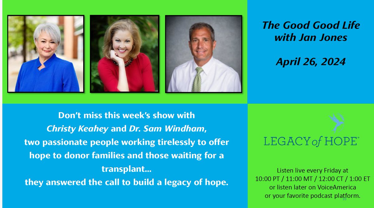 Tune in today at Noon for 'The Good Good Life with Jan Jones' to hear our very own Christy Keahey and Dr. Windham!