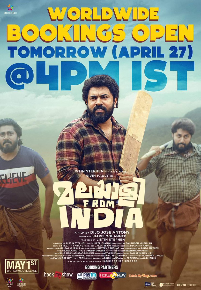 Worldwide Bookings Open from Tomorrow (27 April) @ 4 PM IST !!! 🎉

Malayalee From India In Cinemas Worldwide From May 1st (Wednesday)

#MalayaleeFromIndia #NivinPauly #DijoJoseAntony #ListinStephen #DhyanSreenivasan #AnaswaraRajan #SharisMohammed #MagicFrames