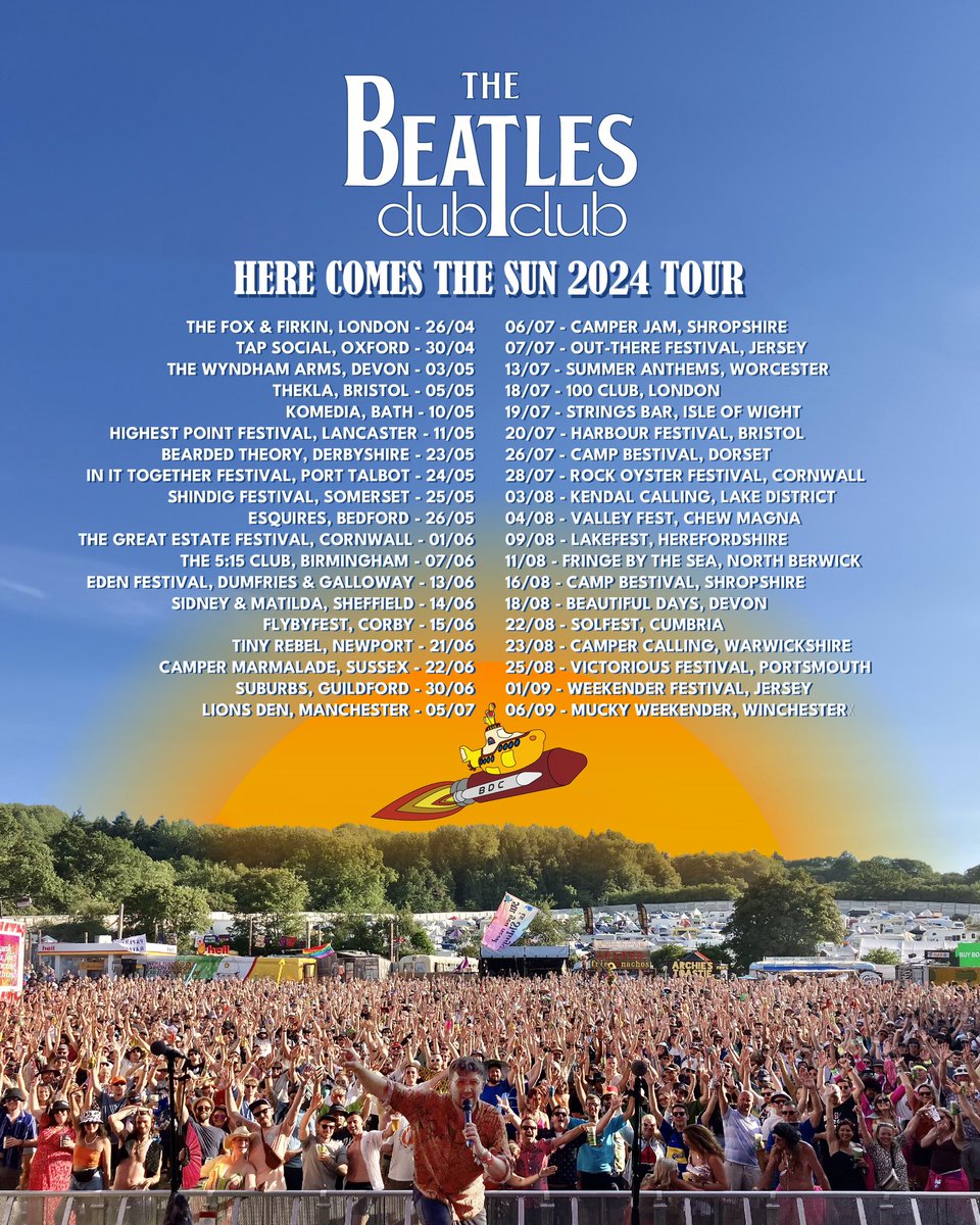☀️ Here Comes The Sun 2024 Tour! ☀️

A huge summer of fun kicks off today, hope to see you at one of them!! 🎉

More dates being added all the time, including some very special shows that haven’t been announced yet! 🎶