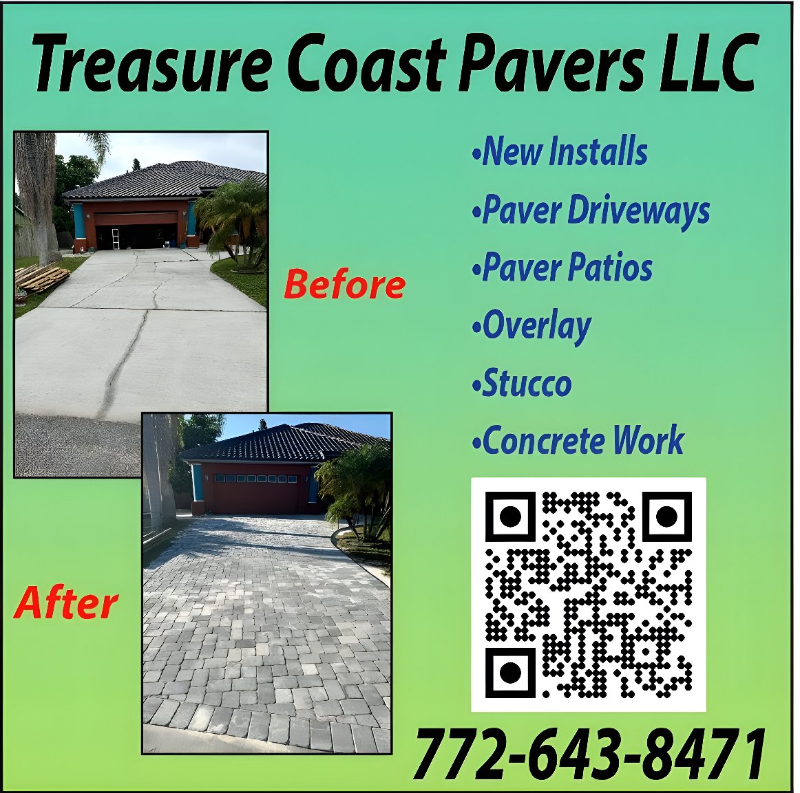 Treasure Coast Pavers LLC does it all! Call today for any of the services listed!! #pavers #newdriveway #concretework #treasurecoast #floridabusiness #orangepeeladvertiser