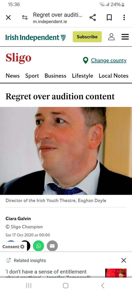 Just a reminder that the director of Youth Theatre Ireland Eoghan Doyle watched as underage girls auditioning for YTI's summer ensemble were put on the spot and told to read lines like 'I rub my clitoris until I climax, in summer months I do it with an ice pop' still has his job