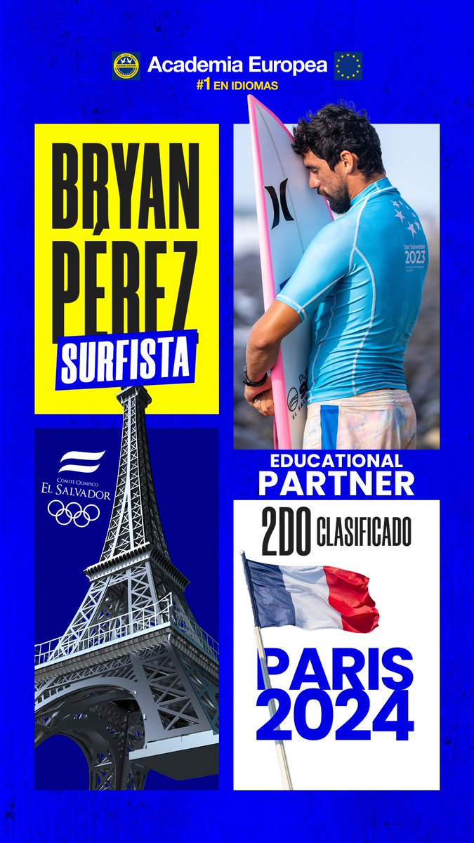 #roadtoparis 🇫🇷✈️ Bryan Pérez está haciendo historia como el segundo atleta salvadoreño en asegurar su lugar en París 2024. ¡Qué orgullo acompañarte en este viaje como Educational Partner del @TeamESA_!🏄‍♂️🇸🇻