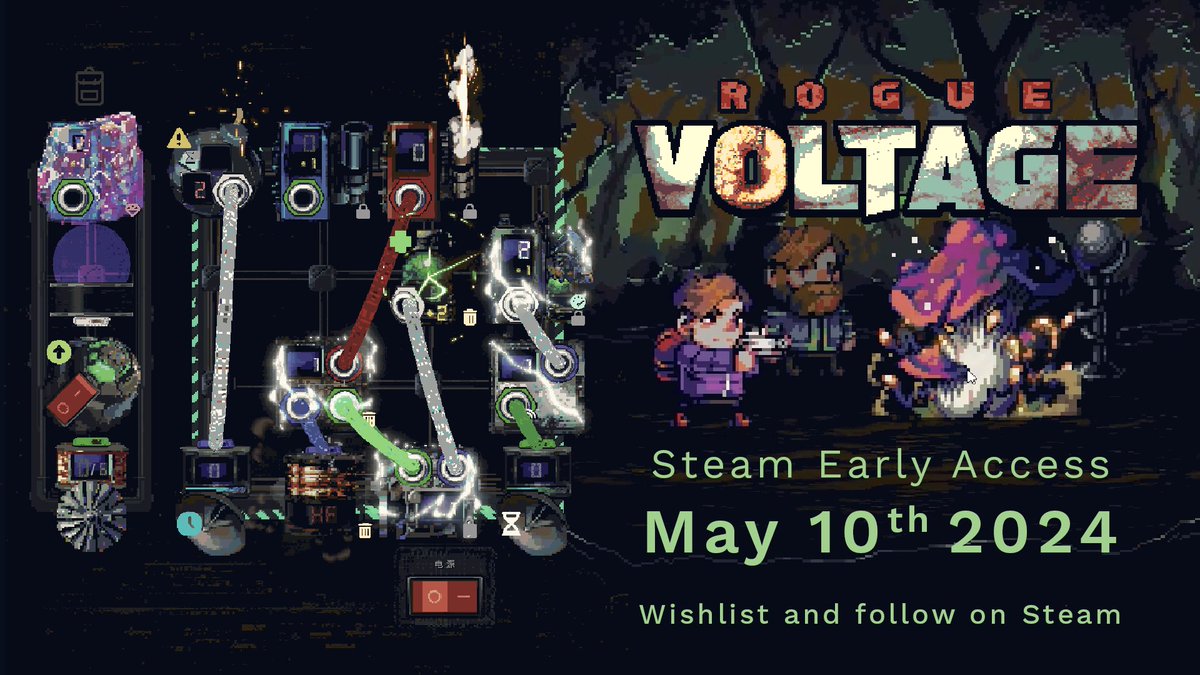 ⚡️BIG ANNOUNCEMENT⚡️ 🔌Start your engines! Wire up your batteries! Rogue Voltage, the engineering roguelike, is launching into Early Access on May 10th! Wishlist and follow on Steam: s.team/a/1494560