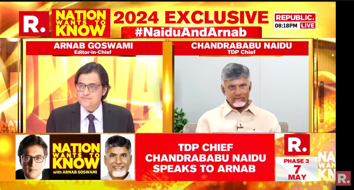 #NaiduAndArnab | Both assembly and Lok Sabha elections are coming simultaneously. We are 100% confident that we will win. People are frustrated with the current govt, everyone is a victim of the governance. Our 160+ MLAs and 24+ MPs will secure victory: TDP Chief N Chandrababu…