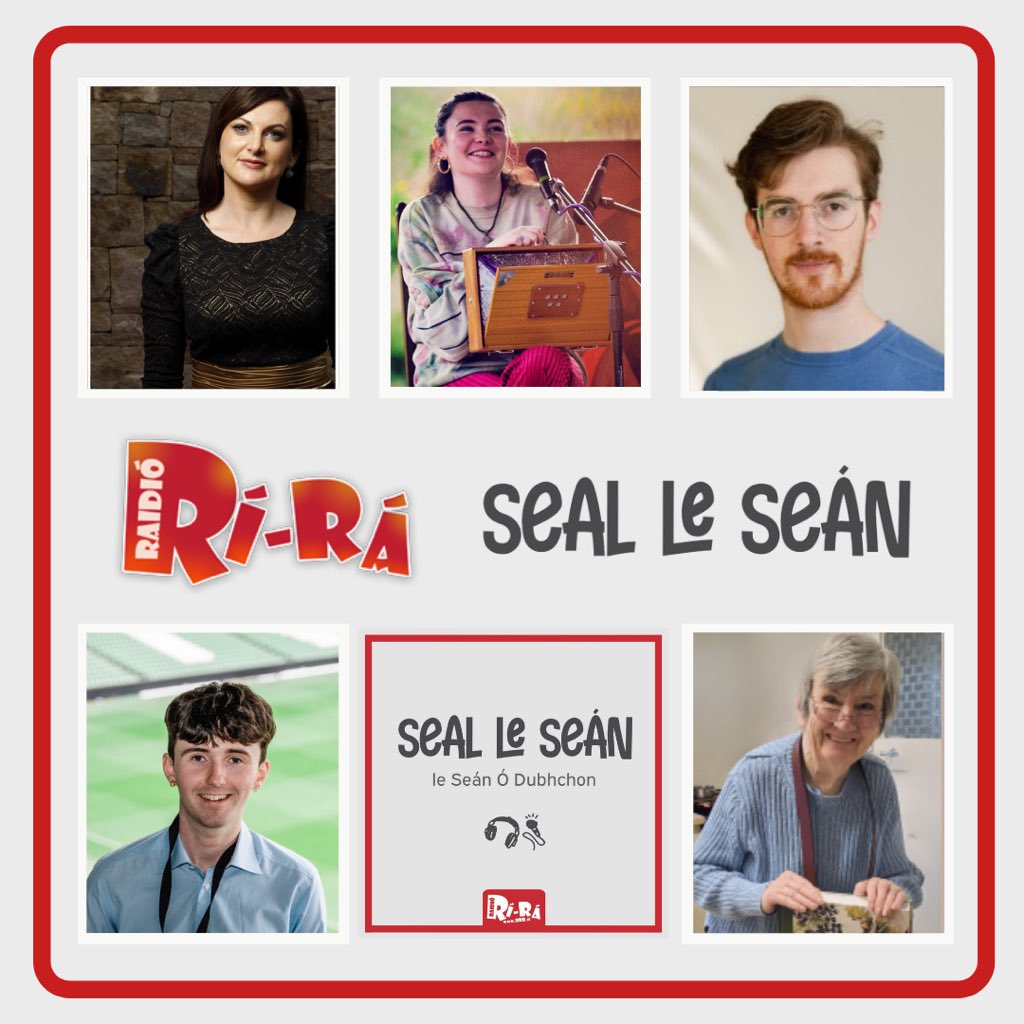 Seal le Seán ar @raidiorira amárach 10-12 rrr.ie 📺 Eimear Ní Chonaola @NuachtTG4 🎓 Pádraig Mac Brádaigh 🌳 Máirín Uí Chonchubhair @dinglepublish 🎭 Caoimhghín Ó hEoghusa @RosnaRun 🎶 Múlú @biird @huartan @ACSSofficial Bígí linn!