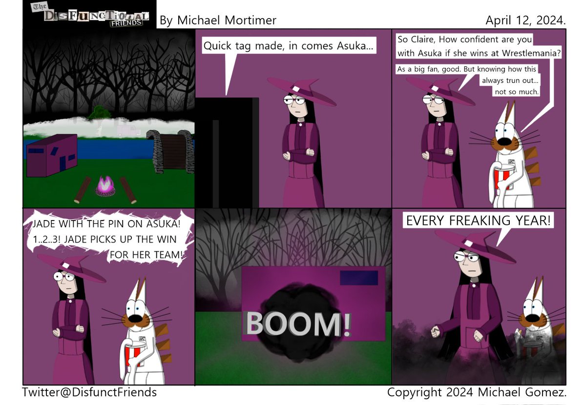 Wrestling Event XL
Claire & Artie watches Wrestlemania 40.
#Art #Webcomics #Humor #Cats #Dogs #Birds #Penguins #PolarBears #InvisibleMan #Witches #Goth
#SupportArtists #IndieComics #Patreon #PatreonReward #April #wrestlemania40