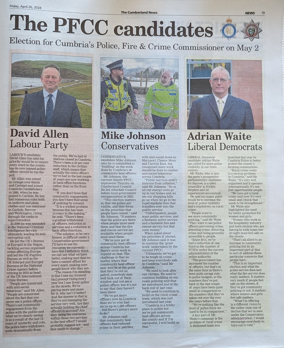 AWLibDem (@aw_dem) on Twitter photo The <a href="/cumbnews/">The Cumberland News</a> has an interesting piece on the Police & Fire elections. Not sure a photo of a police officer should've been used. The Police are politically impartial. <a href="/Cumbriapolice/">Cumbria Police</a> <a href="/CumberlandCoun/">Cumberland Council</a> <a href="/LibDems/">Liberal Democrats</a> <a href="/ALDC/">ALDC</a> <a href="/timfarron/">Tim Farron</a> <a href="/euromove/">European Movement UK</a> <a href="/libdemlocalgov/">LGA Lib Dems</a> <a href="/WandFCouncil/">Westmorland and Furness Council</a> <a href="/BandFLibDems/">BarrowFurness LibDem</a> The <a href="/cumbnews/">The Cumberland News</a> has an interesting piece on the Police & Fire elections. Not sure a photo of a police officer should've been used. The Police are politically impartial. <a href="/Cumbriapolice/">Cumbria Police</a> <a href="/CumberlandCoun/">Cumberland Council</a> <a href="/LibDems/">Liberal Democrats</a> <a href="/ALDC/">ALDC</a> <a href="/timfarron/">Tim Farron</a> <a href="/euromove/">European Movement UK</a> <a href="/libdemlocalgov/">LGA Lib Dems</a> <a href="/WandFCouncil/">Westmorland and Furness Council</a> <a href="/BandFLibDems/">BarrowFurness LibDem</a>