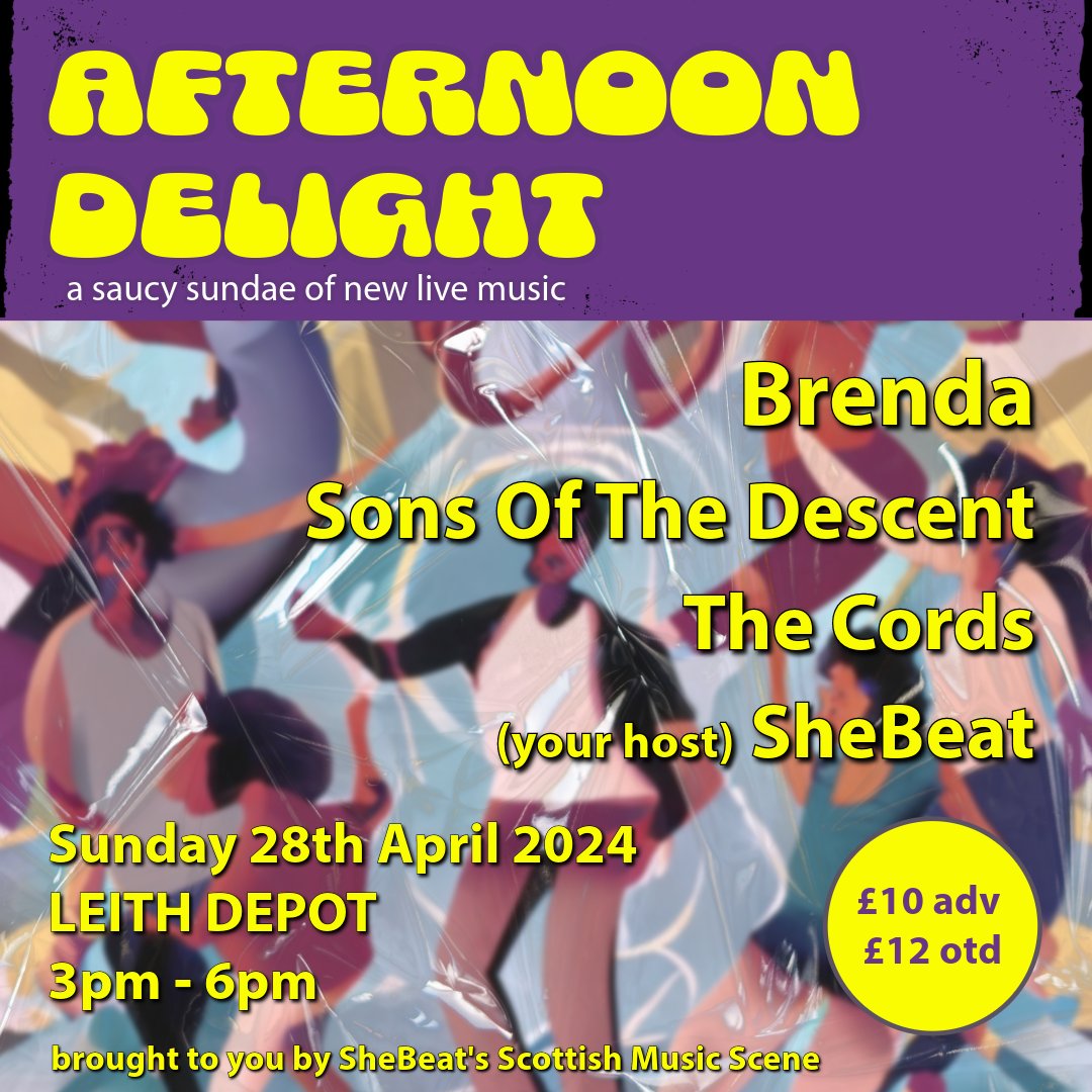 #NewMusicFriday thread of joy 🧵🎶✨ this Sunday it's Afternoon Delight down @leithdepot 3-6 🫶 #Brenda (get their album @LNFGlasgow) #TheCords (brand new brilliant band) & our pals @Sons_OTD & an exclusive listen to my brand new single Home out next weekend! 🥳