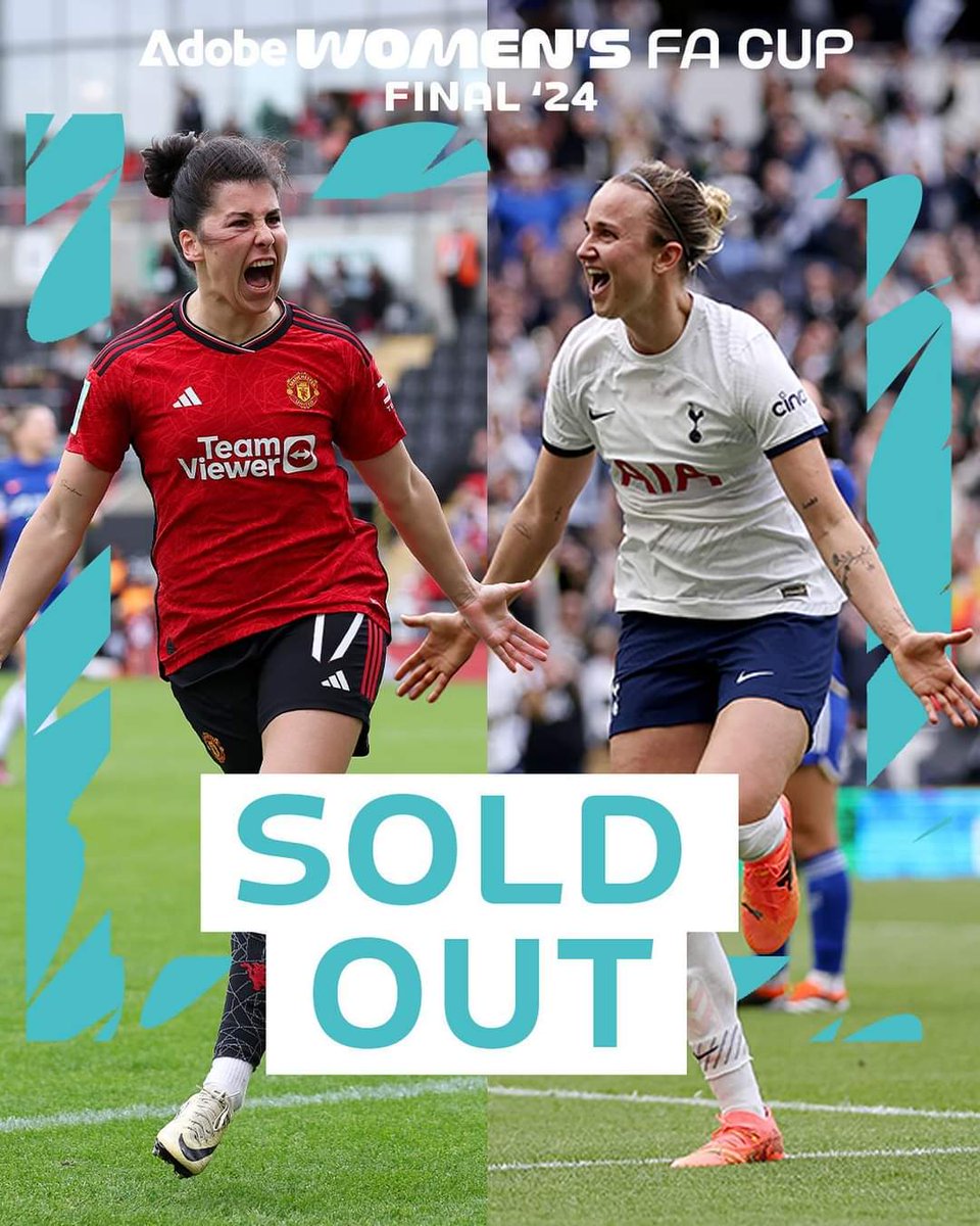 The 2024 #AdobeWomensFACup Final has officially sold out! 🤩 
Manchester United Women 🆚 Tottenham Hotspur Women #MUFC #GlorygloryManUnited #Wembley #WeAreUnited #MUWomen #SoldOut Manchester United @ManUtdWomen @AdobeWFACup @ManUtd
 Read More 👉 the-fa.com/PrQVJA