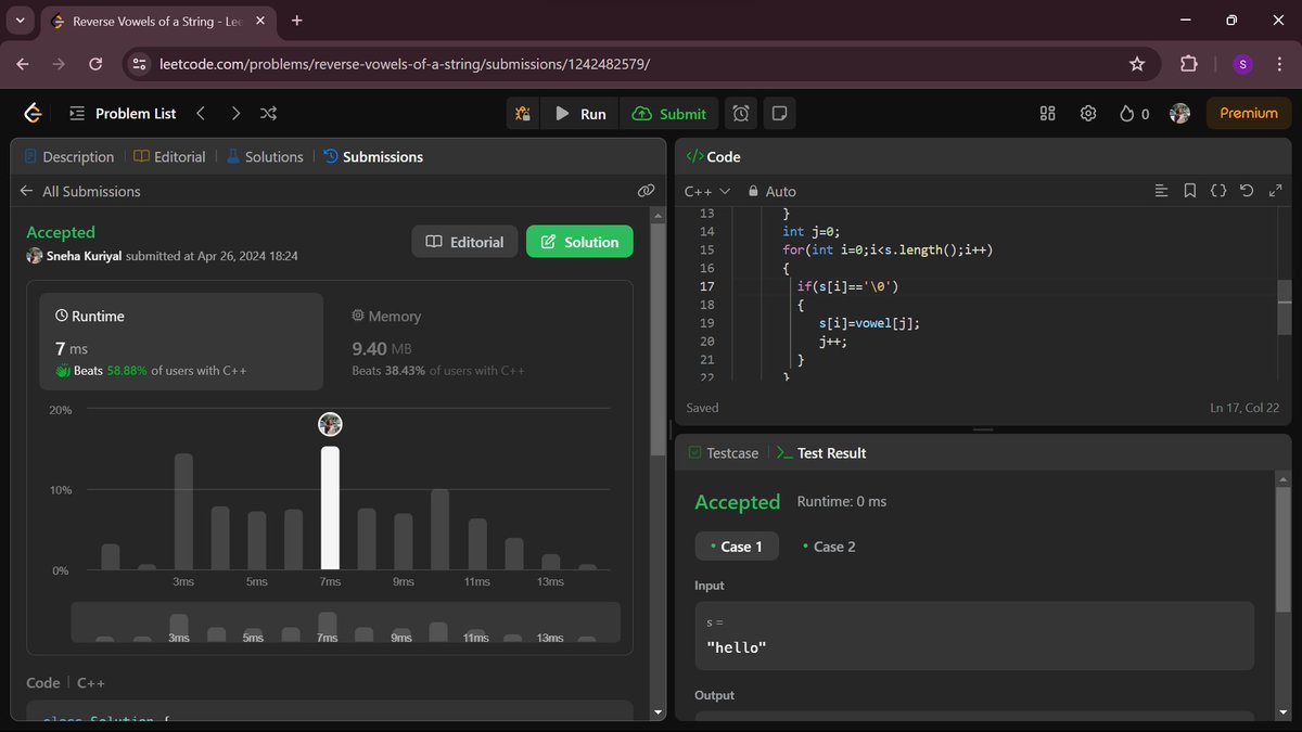 Day 7 of #100daysofcode
Today I learnt,
1. The friends pairing problem and 
2. The knapsack problem using recursion . 
3.  Completed Q.345 (reversing vowels of a string) on #LeetCode

 #100daysofcoding #LearnInPublic #100DayChallenge