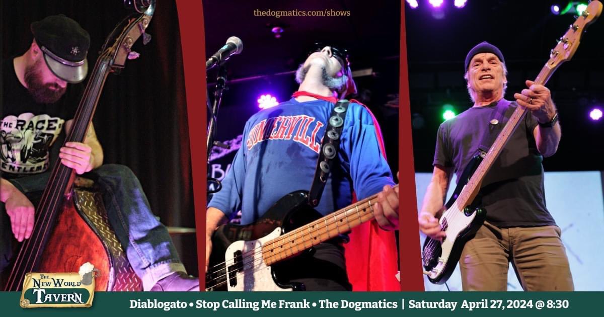 🐟 Catch some delectable BASS in Plymouth Harbor this Saturday! Diablogato • Stop Calling Me Frank • The Dogmatics serving it up at The New World Tavern thedogmatics.com/shows/