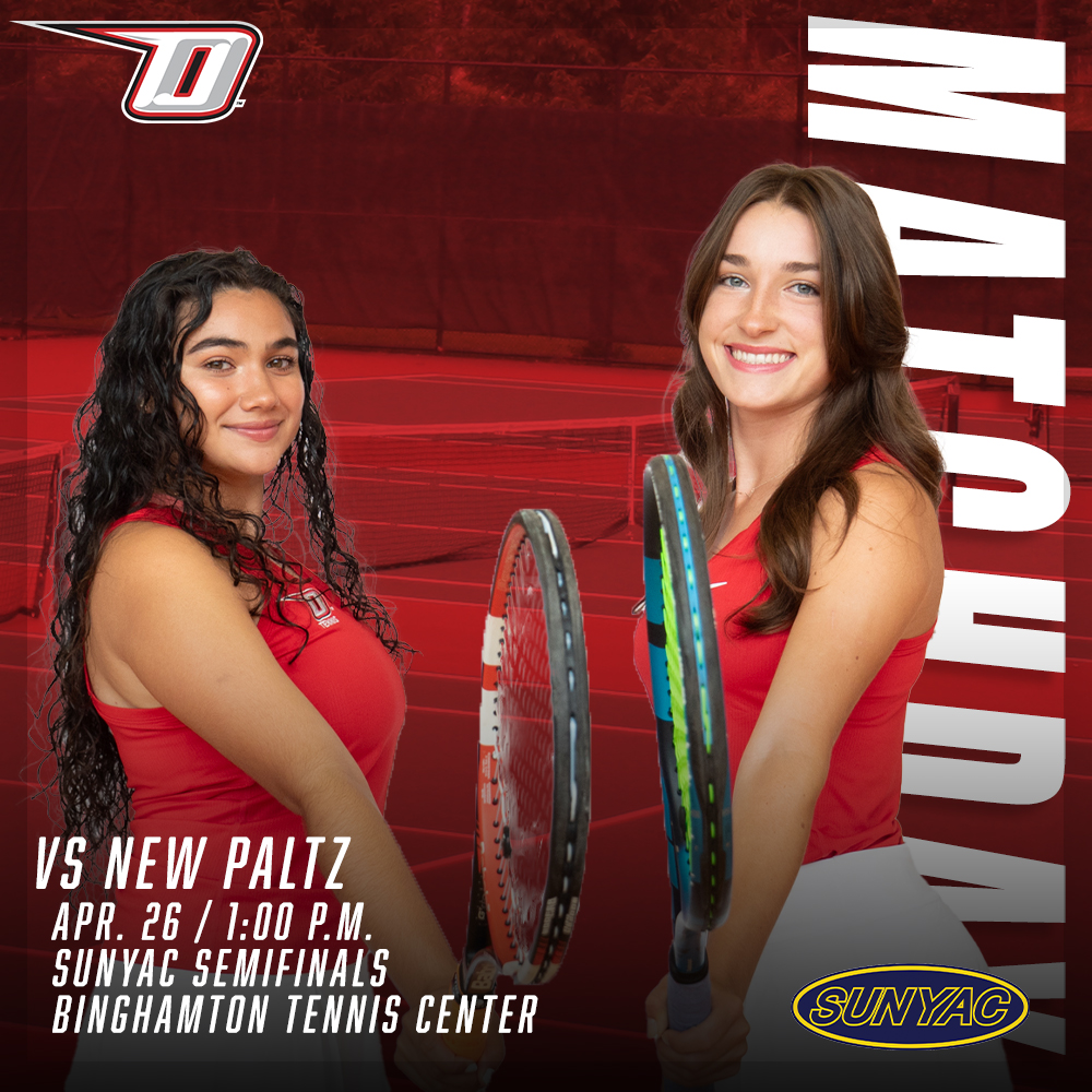 It's PLAYOFF TIME!! Women's Tennis competes against New Paltz in the SUNYAC Semifinals today at the Binghamton Tennis Center at 1 pm! Good luck Red Dragons! #HereWeGoO #d3tennis
