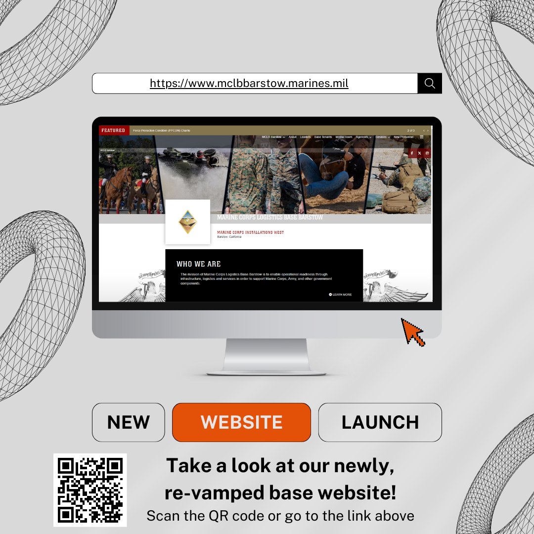 ICYMI! Marine Corps Logistics Base (MCLB)  - Barstow website has been re-vamped! 

*For questions or needed updates to your department, please contact 760-577-6646 or email kristyn.galvan@usmc.mil

#mclbbarstow #websitelaunch #revamped
