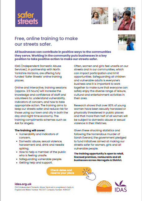 For any businesses in the Harrogate area - @IDASfor100 are offering fully funded ‘Safer Streets’ online training. To find out more click the link below: courses.idas.org.uk/north-yorkshir…